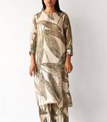 Fog beige and green linen Kurta set