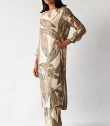 Fog beige and green linen Kurta set