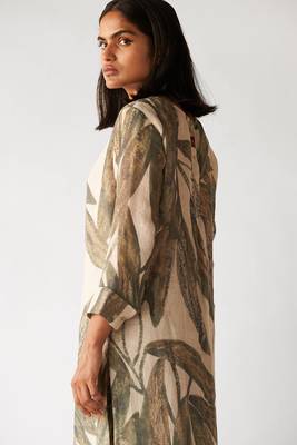 Fog beige and green linen Kurta set 3
