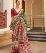 Elora Soft Silk Ajarak Patola Saree For Women (Green)