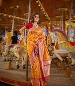 Elora Printed Bhagalpuri Weaving  Silk Blend Saree (Yellow)