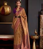 Elora Soft Silk Floral Woven Motif Chhap Handloom Saree (Golden Yellow)