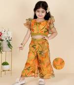 Kids farm girls  silk printed &  embellished crop top & palazzo set