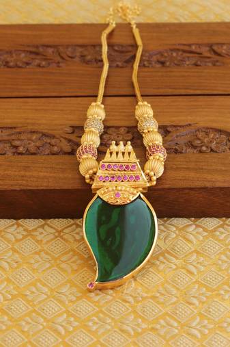 Kerala style gold platted 2 in 1 red and green mango palakka necklace