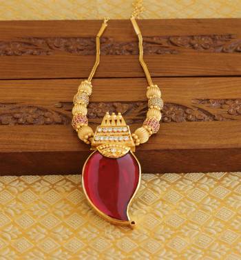 Kerala style gold platted 2 in 1 red and green mango palakka necklace 3