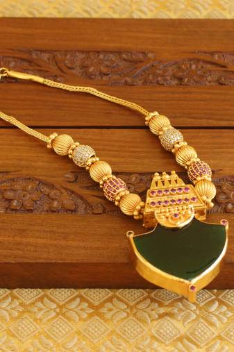 Kerala style gold platted 2 in 1 red and green palakka necklace