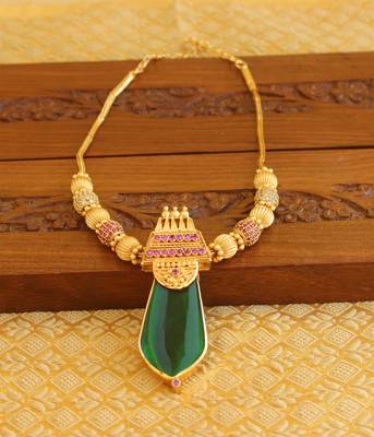 Kerala style gold platted 2 in 1 red and green palakka necklace 1