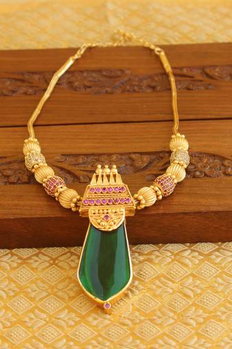 Kerala style gold platted 2 in 1 red and green palakka necklace