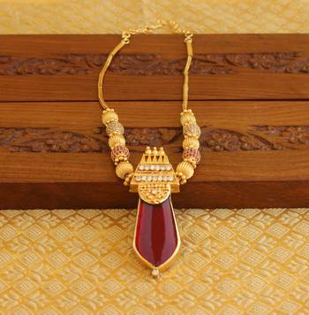 Kerala style gold platted 2 in 1 red and green palakka necklace 2