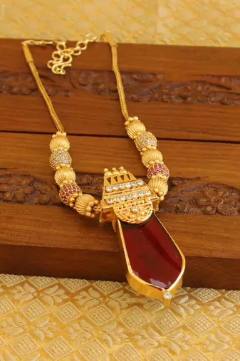 Kerala style gold platted 2 in 1 red and green palakka necklace
