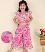 Kids farm girls silk printed &  embellished crop top & palazzo set