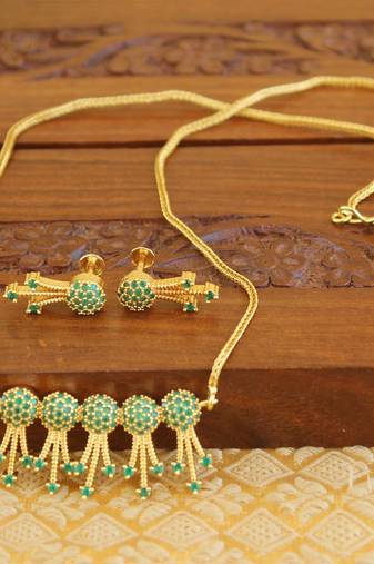 Kerala style gold platted cz necklace set