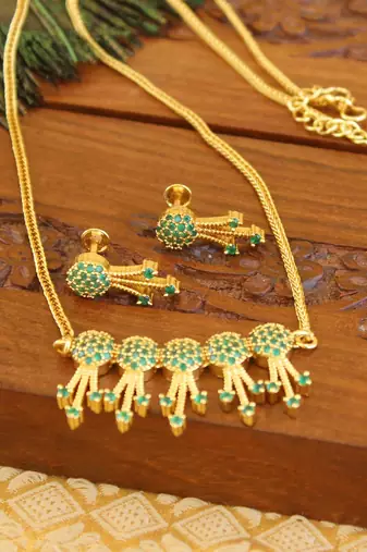 Kerala style gold platted cz necklace set