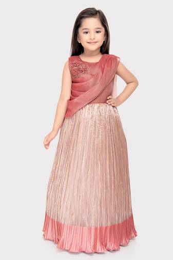 Betty carrot colored patch worked satin and polyester gown for girls