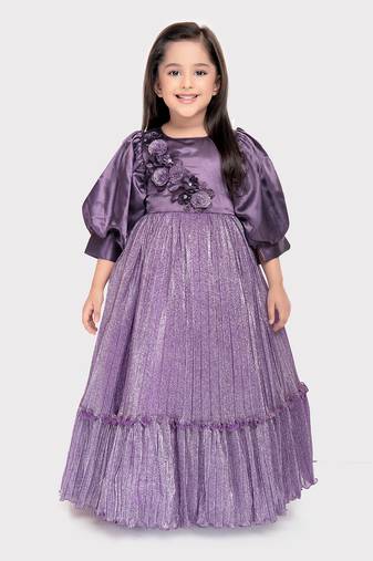 Betty lavender colored satin and shimmer gown for girls