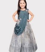 Betty grey colored patch worked polyester gown for girls