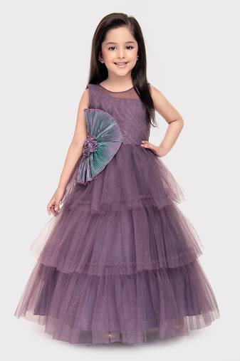 Betty lilac colored solid net gown for girls