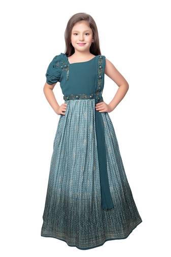 Betty blue colored embroided polyester gown for girls