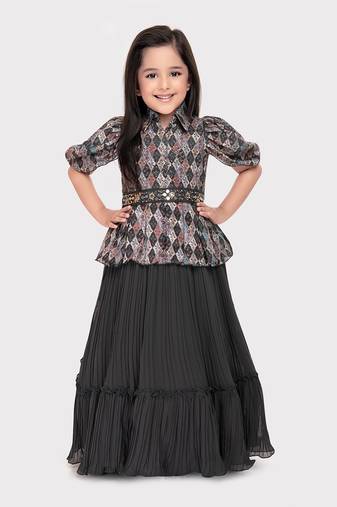 Betty grey colored printed georgette gown for girls