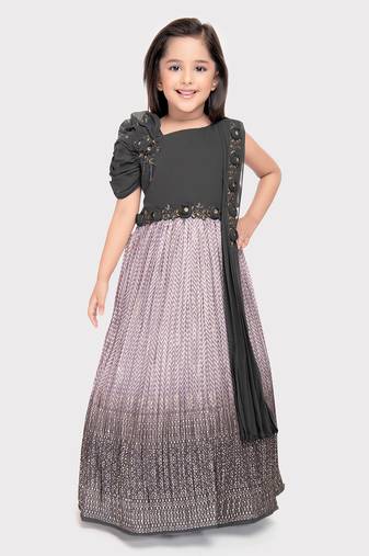 Betty grey colored embroided polyester gown for girls