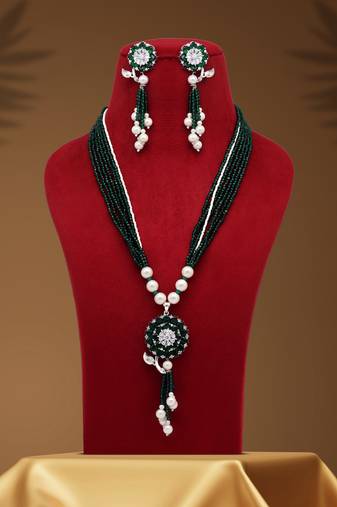 Green color american diamond necklace set