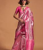 Rani Pink Silk Woven Work Saree With Blouse