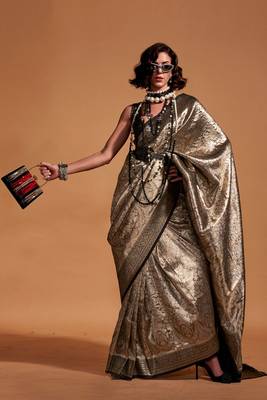 black silk blend woven work saree with blouse 1