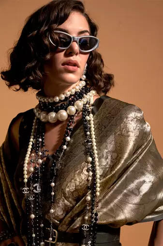 black silk blend woven work saree with blouse