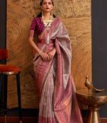 Mauve Handloom Weaving Silk Woven Work Saree With Blouse
