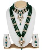Stefan traditional gold plated green and white kundan jewellery set for women cj100158grn