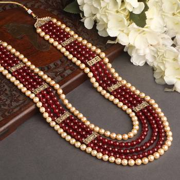 5 layers red and brown glass beads base dulha moti mala haar necklace for men's (ml1108096gmar) 1