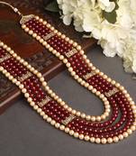 5 layers red and brown glass beads base dulha moti mala haar necklace for men's (ml1108096gmar)