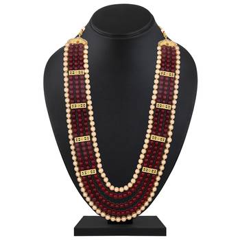 5 layers red and brown glass beads base dulha moti mala haar necklace for men's (ml1108096gmar) 2