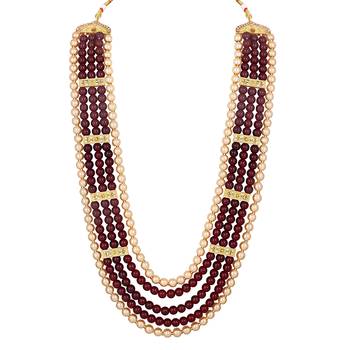 5 layers red and brown glass beads base dulha moti mala haar necklace for men's (ml1108096gmar) 3