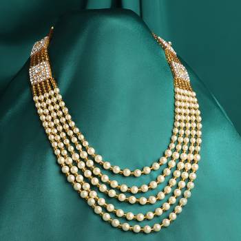 5 layers golden and white glass beads base dulha moti mala haar necklace for men's (ml1108098ggol) 1