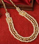 3 layers white and golden glass beads base dulha moti mala haar necklace for men's (ml1108099gwhi)
