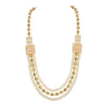 3 layers white and golden glass beads base dulha moti mala haar necklace for men's (ml1108099gwhi) 3