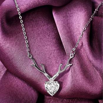 deer heart shaped necklace pendant chain with cubic zirconia valentine gift for women (ps1101845r) 1