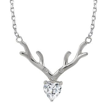 deer heart shaped necklace pendant chain with cubic zirconia valentine gift for women (ps1101845r) 2
