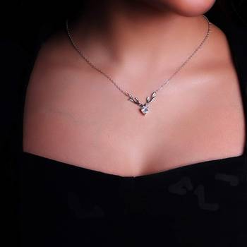 deer heart shaped necklace pendant chain with cubic zirconia valentine gift for women (ps1101845r) 3