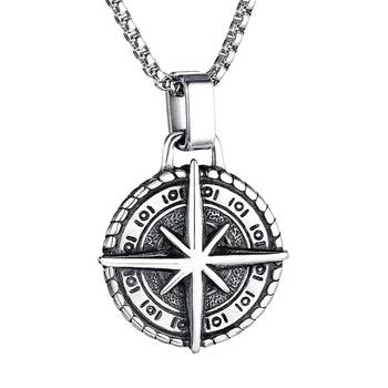 oxidised round pendant cross compass necklace chain for men (ps1101864r) 1