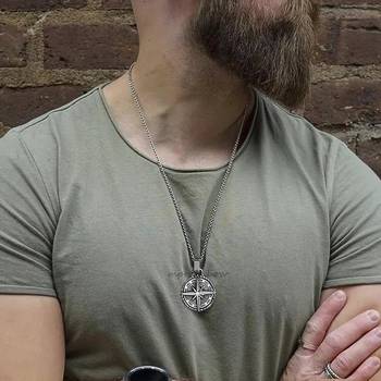 oxidised round pendant cross compass necklace chain for men (ps1101864r) 2