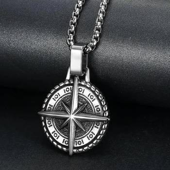 oxidised round pendant cross compass necklace chain for men (ps1101864r) 3