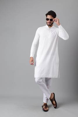 White embroidery sequence work rayon kurtas 1