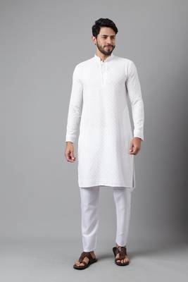 White embroidery sequence work rayon kurtas 2