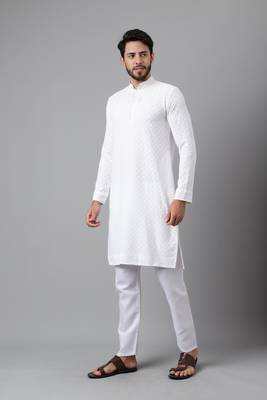 White embroidery sequence work rayon kurtas 3