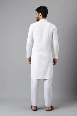White embroidery sequence work rayon kurtas 4