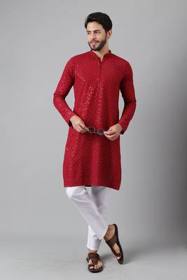Maroon embroidery sequence work rayon kurtas 1