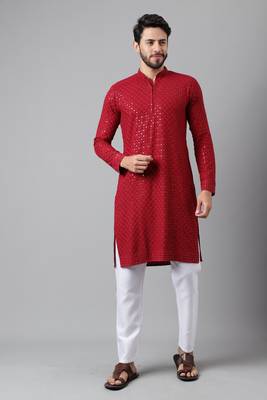 Maroon embroidery sequence work rayon kurtas 2