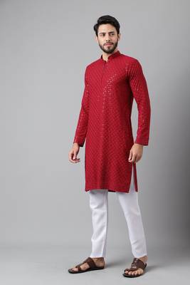 Maroon embroidery sequence work rayon kurtas 3